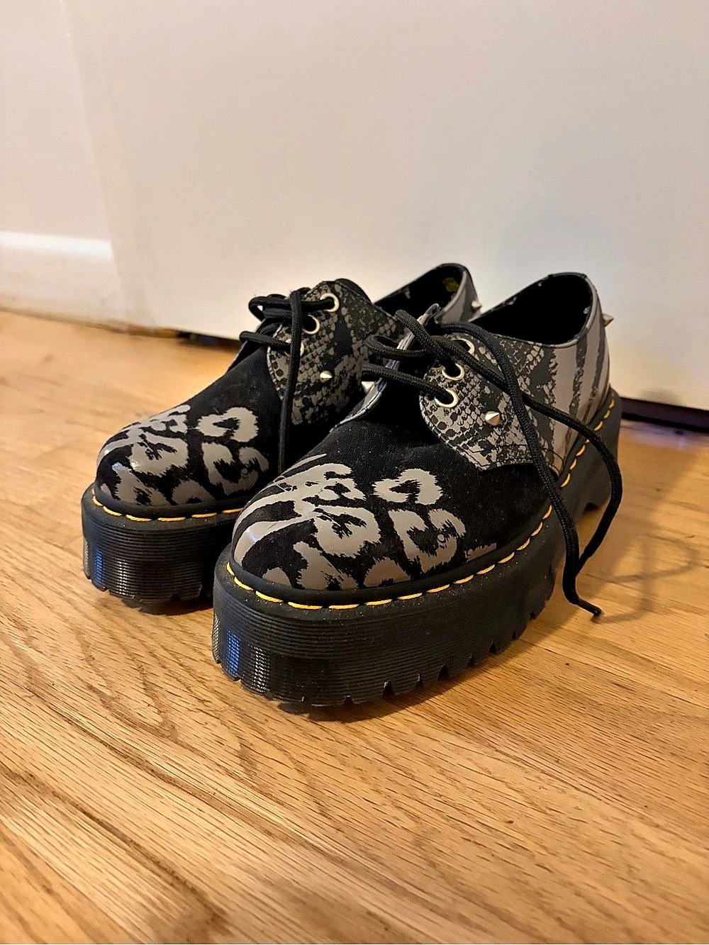 Dr. Martens 1461 Quad Animal Clash Platform Shoes Animal Print Platform Shoes in